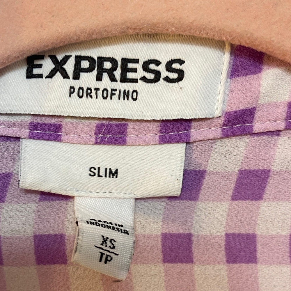 Express Lavender Checkered Slim Shirt - Picture 2 of 4
